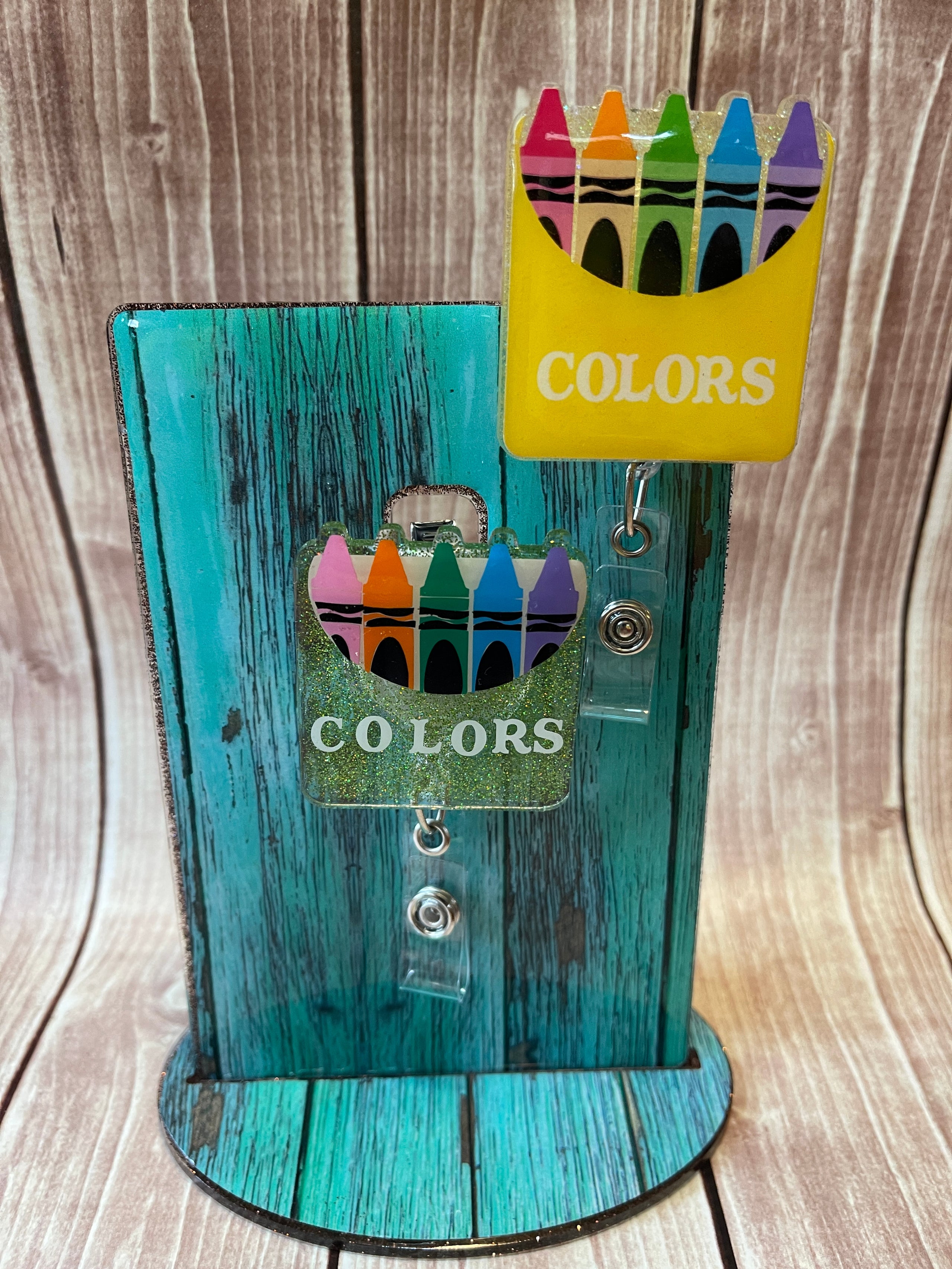Crayon Box Badge Reel (Please specify glittery or solid color)
